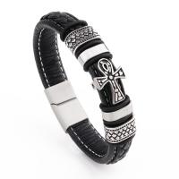 Microfibre PU bracelet, avec acier inoxydable 316L, Placage, bracelet tressé & normes différentes pour le choix & pour homme, noire, Vendu par PC
