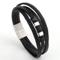 Microfiber PU Bracelet, with 316L Stainless Steel, plated, braided bracelet & for man 