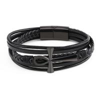 Microfiber PU Bracelet, with 316L Stainless Steel, plated, braided bracelet & for man 