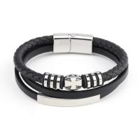 Microfiber PU Bracelet, with 316L Stainless Steel, Vacuum Plating, multilayer & braided bracelet & for man 