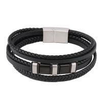 Microfiber PU Bracelet, with 316L Stainless Steel, plated, multilayer & braided bracelet & for man 