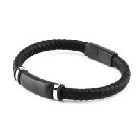 Microfiber PU Bracelet, with 316L Stainless Steel, Vacuum Plating, braided bracelet & for man, black 