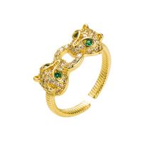 Brass Cuff Finger Ring, Leopard, gold color plated, Adjustable & micro pave cubic zirconia & for woman, 20mm 