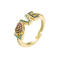 Brass Cuff Finger Ring, gold color plated, Adjustable & micro pave cubic zirconia & for woman, multi-colored, 20mm 