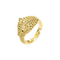 Brass Open Finger Ring, Leopard, gold color plated, Adjustable & micro pave cubic zirconia & for woman, 20mm 