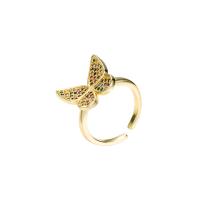Brass Cuff Finger Ring, Butterfly, gold color plated, Adjustable & micro pave cubic zirconia & for woman 20mm 