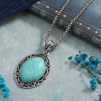 Turquoise Zinc Alloy Necklace, with turquoise, with 1.97inch extender chain, antique silver color plated, fashion jewelry & Unisex, 32mm Approx 19.69 Inch 