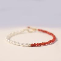 Red Agate Bracelets, Yunnan Red Agate, with ABS Plastic Pearl & 201 Stainless Steel, with 4cm extender chain, Vacuum Ion Plating, Adjustable & fashion jewelry & for woman & faceted, mixed colors, 2mm 
