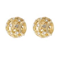Zinc Alloy Large Hole Beads, Round, gold color plated, DIY & with rhinestone, golden Approx 5mm 