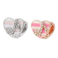 Zinc Alloy Large Hole Beads, Heart, plated, DIY & enamel & with rhinestone Approx 5mm 