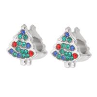 Zinc Alloy Large Hole Beads, Tree, silver color plated, DIY & with rhinestone, mixed colors Approx 5mm 