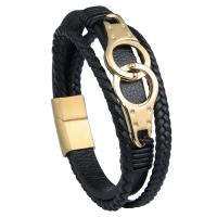 Microfiber PU Bracelet, with 316L Stainless Steel, plated, multilayer & braided bracelet & for man 