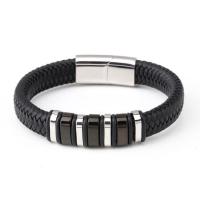 Microfiber PU Bracelet, with 316L Stainless Steel, Vacuum Plating, braided bracelet & for man 