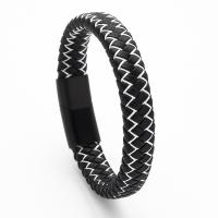 Microfiber PU Bracelet, with 316L Stainless Steel, Vacuum Plating, braided bracelet & for man [