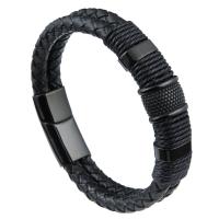 Microfiber PU Bracelet, with 316L Stainless Steel, Vacuum Plating, Double Layer & braided bracelet & for man 