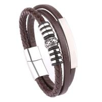 Microfiber PU Bracelet, with 316L Stainless Steel, multilayer & for man 