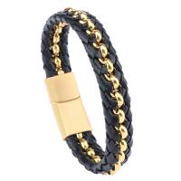 Microfiber PU Bracelet, with 316L Stainless Steel, Vacuum Plating, braided bracelet & for man 