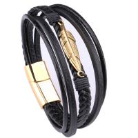 Microfiber PU Bracelet, with 316L Stainless Steel, Vacuum Plating, multilayer & for man 