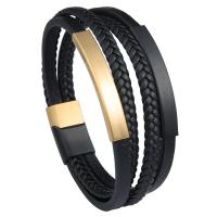 Microfiber PU Bracelet, with 316L Stainless Steel, multilayer & braided bracelet & for man 
