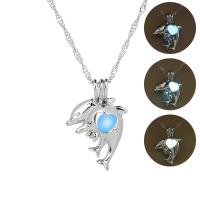 Luminated Necklace, Zinc Alloy, with Night-Light Stone, Dolphin, platinum color plated, for woman Approx 17.7 Inch 
