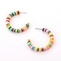 Polymer Clay Stud Earring, Zinc Alloy, with Polymer Clay, fashion jewelry & for woman, multi-colored, 35mm 