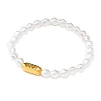 Plastic Pearl Bracelets, with Titanium Steel, Vacuum Ion Plating, fashion jewelry & elastic & for woman, white, 15mm Approx 16 cm 