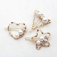 Hair Clip, Zinc Alloy, with Plastic Pearl, gold color plated & for woman & with rhinestone, 60mm 