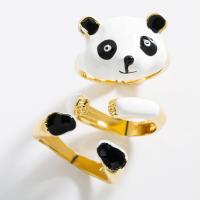 Zinc Alloy Ring Set, Brass, Panda, Adjustable & for woman & enamel, white and black 