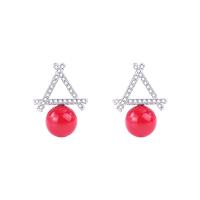 Cubic Zirconia Micro Pave Sterling Silver Earring, 925 Sterling Silver, with Plastic Pearl, plated, micro pave cubic zirconia & for woman, red 