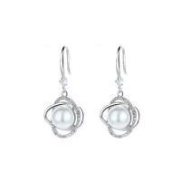 Cubic Zirconia Micro Pave Sterling Silver Earring, 925 Sterling Silver, with Plastic Pearl, platinum color plated, micro pave cubic zirconia & for woman, silver color, 33mm 