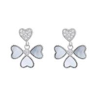 Cubic Zirconia Micro Pave Sterling Silver Earring, 925 Sterling Silver, platinum color plated & micro pave cubic zirconia & for woman 