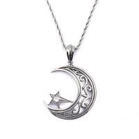 Stainless Steel Pendants, 304 Stainless Steel, Moon, Vacuum Plating, fashion jewelry & for man & blacken, black 