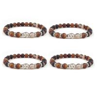 Lace Agate Bracelets, with Zinc Alloy, Buddha, silver color plated, Unisex, mixed colors, 8mm .5 Inch 