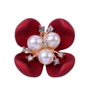 Zinc Alloy Hair Accessories DIY Findings, with Plastic Pearl, Flower, rack plating & with rhinestone, red 