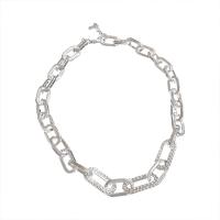 Rhinestone Zinc Alloy Necklace, silver color plated, fashion jewelry & for woman & with rhinestone, silver color cm 