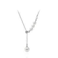 Sterling Silver Pearl Necklace, 925 Sterling Silver, with Plastic Pearl, with 1.96 inch extender chain, platinum color plated, for woman Approx 18.11 Inch 
