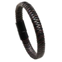 Synthetic Leather Bracelet, with Zinc Alloy, Round, fashion jewelry & for man, black and brown cm 