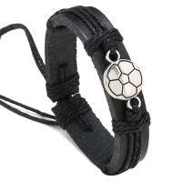 Synthetic Leather Bracelet, with Linen & Zinc Alloy, Round, fashion jewelry & for man, black, 12mm cm 