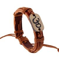 Cowhide Bracelet, with Linen & Zinc Alloy, Round, fashion jewelry & for man, brown, 12mm cm 