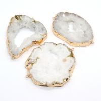 Natural Agate Druzy Connector, Ice Quartz Agate, with Brass, gold color plated, druzy style & DIY & 1/1 loop & hollow, white 