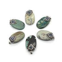 Natural Turquoise Pendants, with Rhinestone Clay Pave, Oval, Unisex & enamel 