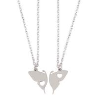 Couple Stainless Steel Necklace, 201 Stainless Steel, with 1.96inch extender chain, Butterfly, 2 pieces & oval chain & for woman & hollow Approx 17.7 Inch 