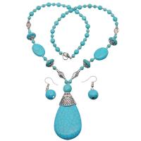 Turquoise Jewelry Sets, finger ring & earring & necklace, with Zinc Alloy, three pieces & for woman, US Ring  Approx 17.7 Inch 