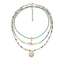 Glass Seed Beads Necklace, Seedbead, with turquoise & Glass Pearl & Zinc Alloy, three pieces & for woman Approx 13.7 Inch, Approx 17 Inch, Approx  18.9 Inch 