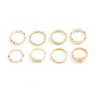 Zinc Alloy Ring Set, gold color plated, 8 pieces & for woman & with rhinestone, 18mm,17.5mm,17mm,19mm 