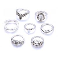 Zinc Alloy Ring Set, with Glass Beads, platinum color plated, 7 pieces & for woman, 17mm,16mm,15mm,16.5mm,18mm 