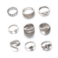 Zinc Alloy Ring Set, platinum color plated, 9 pieces & for woman, 18mm,16mm,15mm,12mm 