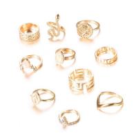 Zinc Alloy Ring Set, gold color plated, 10 pieces & for woman & with rhinestone, 16mm,15mm,17mm,18mm 