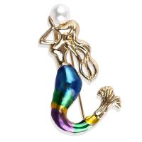 Zinc Alloy Jewelry Brooch, with Plastic Pearl, Mermaid, plated, fashion jewelry & for woman 