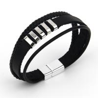 PU Leather Bracelet, with Zinc Alloy, plated, fashion jewelry & multilayer & for man .5 cm 